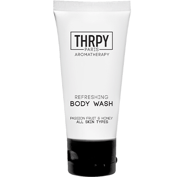 Gel de Ducha THRPY® Bot. Cil. 40ml Tapa Flip Top Negra . Caja con 264 piezas.